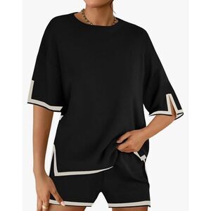 NEW Black Knit Sweater Short Sleeve Pullover L